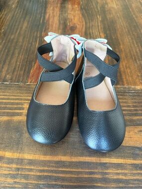 Girls Black Mary Jane Ballet Flats with Crisscross Straps